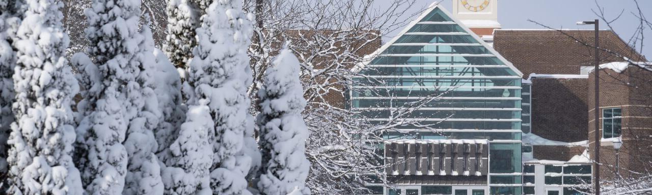 Snowy day with Kirkhof Center in background